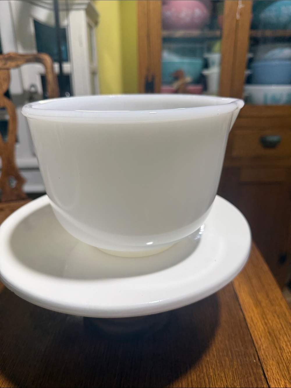 White Milk Glass Bowl Glasbake mixing bowl sunbeam stand mixer